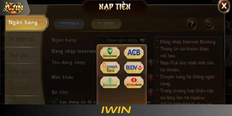 Nạp tiền IWIN qua ngân hàng 