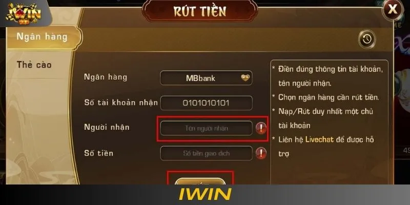 Hoàn thành rút tiền IWIN rồi nhấn xác nhận 